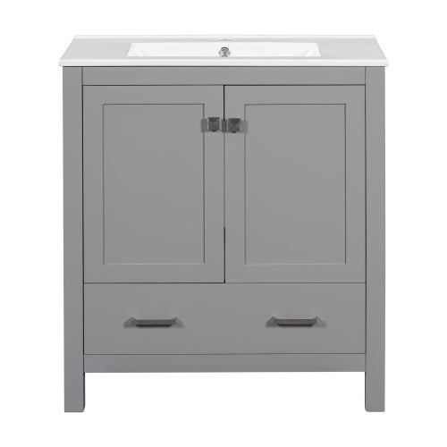 30" Gray Bathroom Vanity with Single Sink - Combo Cabinet with Soft-Close Doors