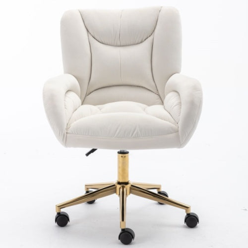 Velvet Office Chair with Gold Legs - Adjustable Swivel Chair Ivory