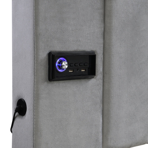 Grey Velvet King Bed with Stereo, LED Lights & USB Charging - 150x200cm