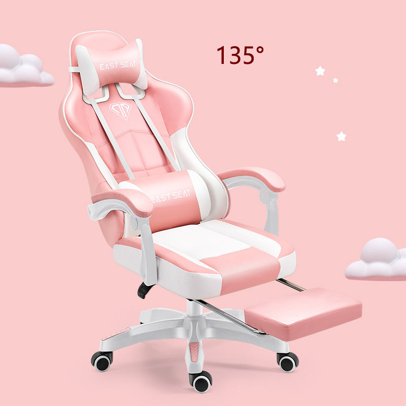 Reclining Office Chair with Footrest - Modern Ergonomic Lift Chair Pink/White