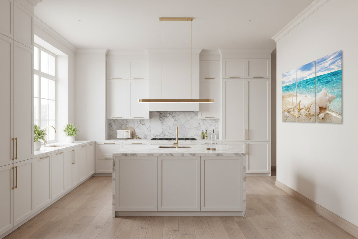 Starfish Canvas Wall Art Set of 3 - Modern Coastal Beach Decor for Living Room