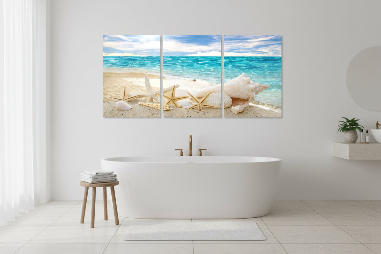 Starfish Canvas Wall Art Set of 3 - Modern Coastal Beach Decor for Living Room