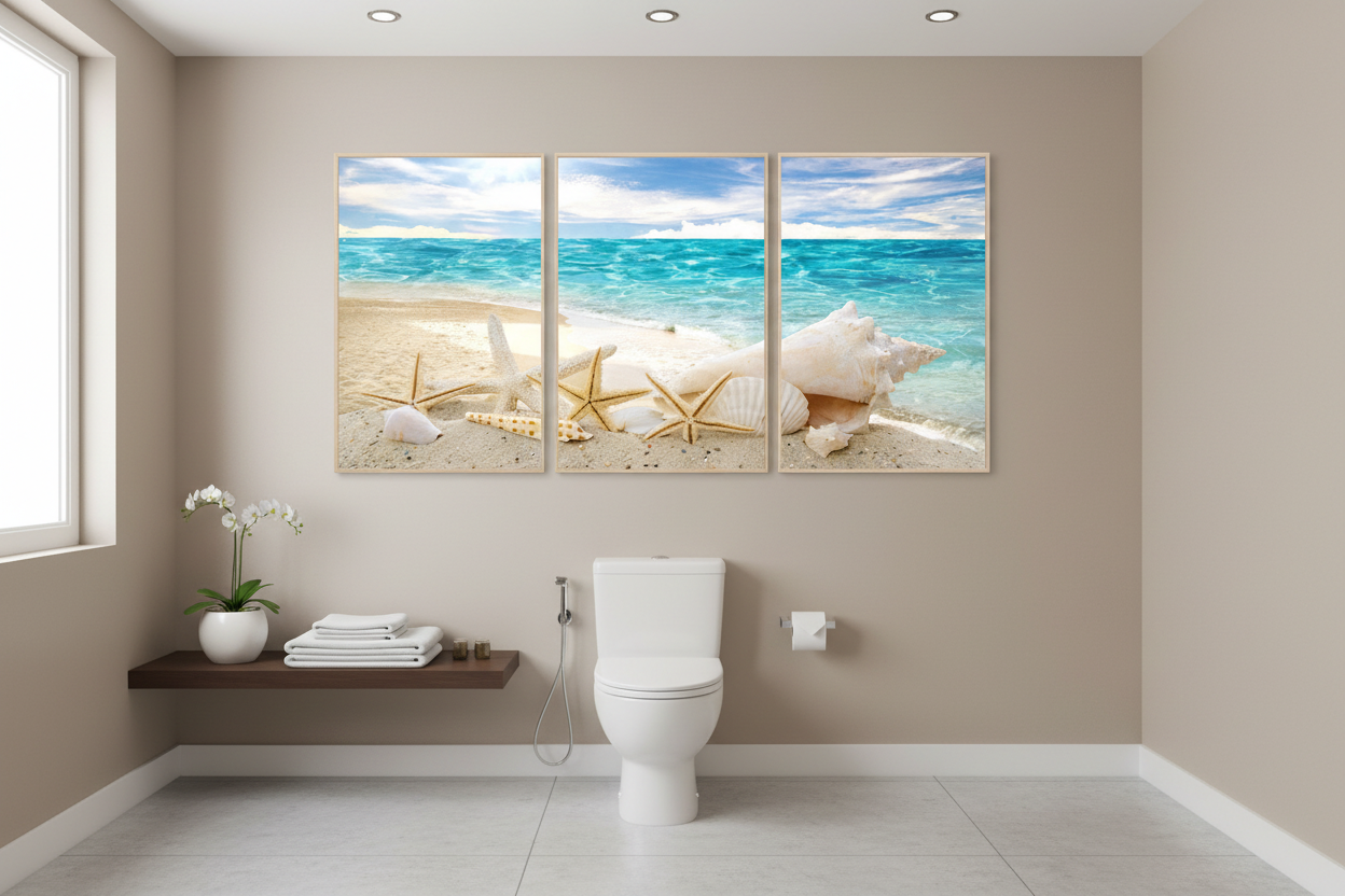 Starfish Canvas Wall Art Set of 3 - Modern Coastal Beach Decor for Living Room