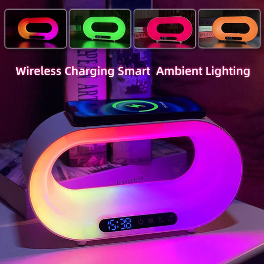 3-in-1 LED Night Light with Wireless Charger & Alarm Clock - Smart Desk Lamp
