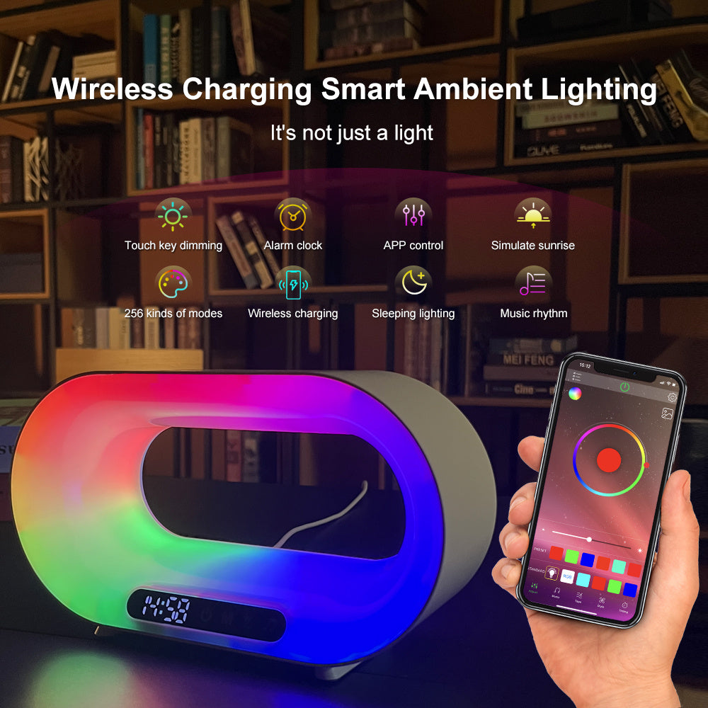 3-in-1 LED Night Light with Wireless Charger & Alarm Clock - Smart Desk Lamp