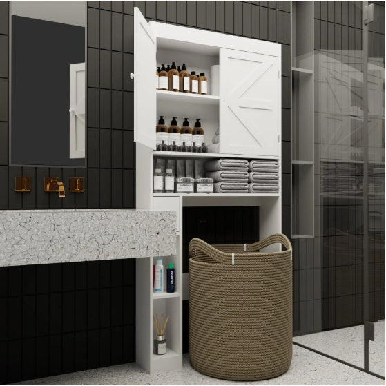 Over The Toilet Storage Cabinet with 2 Doors - Farmhouse Style Space Saving Bathroom Rack