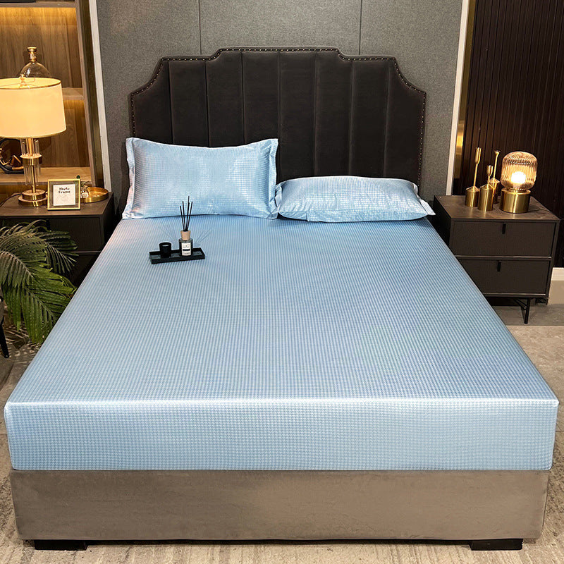 Houndstooth Ice Silk Fitted Sheet Set - 3 Piece Cooling Bedding Set