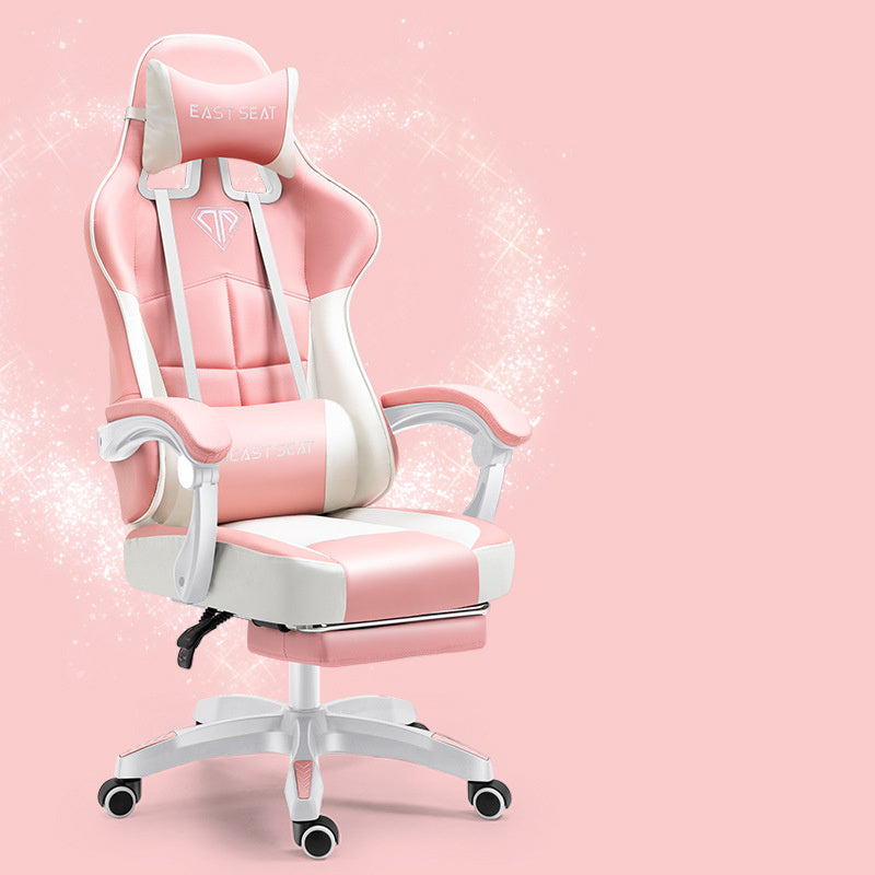 Reclining Office Chair with Footrest - Modern Ergonomic Lift Chair Pink/White