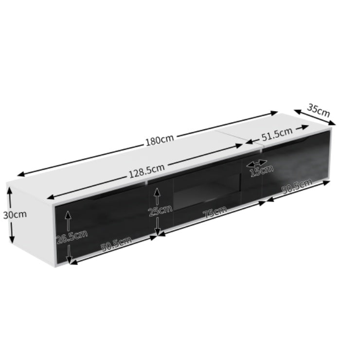 180cm High Gloss TV Cabinet with LED Lights - Modern Entertainment Unit for 50-59" TVs