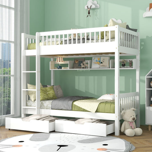 White Pine Bunk Bed with Storage Drawer & Shelf - 3FT Single Kids Bed