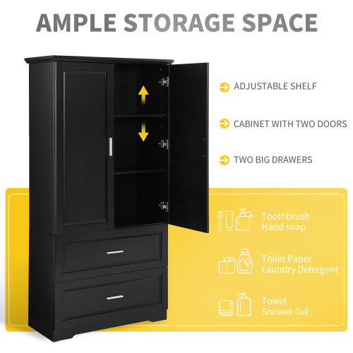 High Bathroom Storage Cabinet - 63" Tall Cabinet with 2 Doors and Drawers (Black)