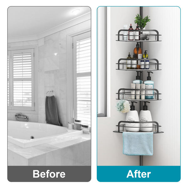 Corner Shower Caddy Tension Pole - 4-Tier Adjustable Shelf (Drill Free)