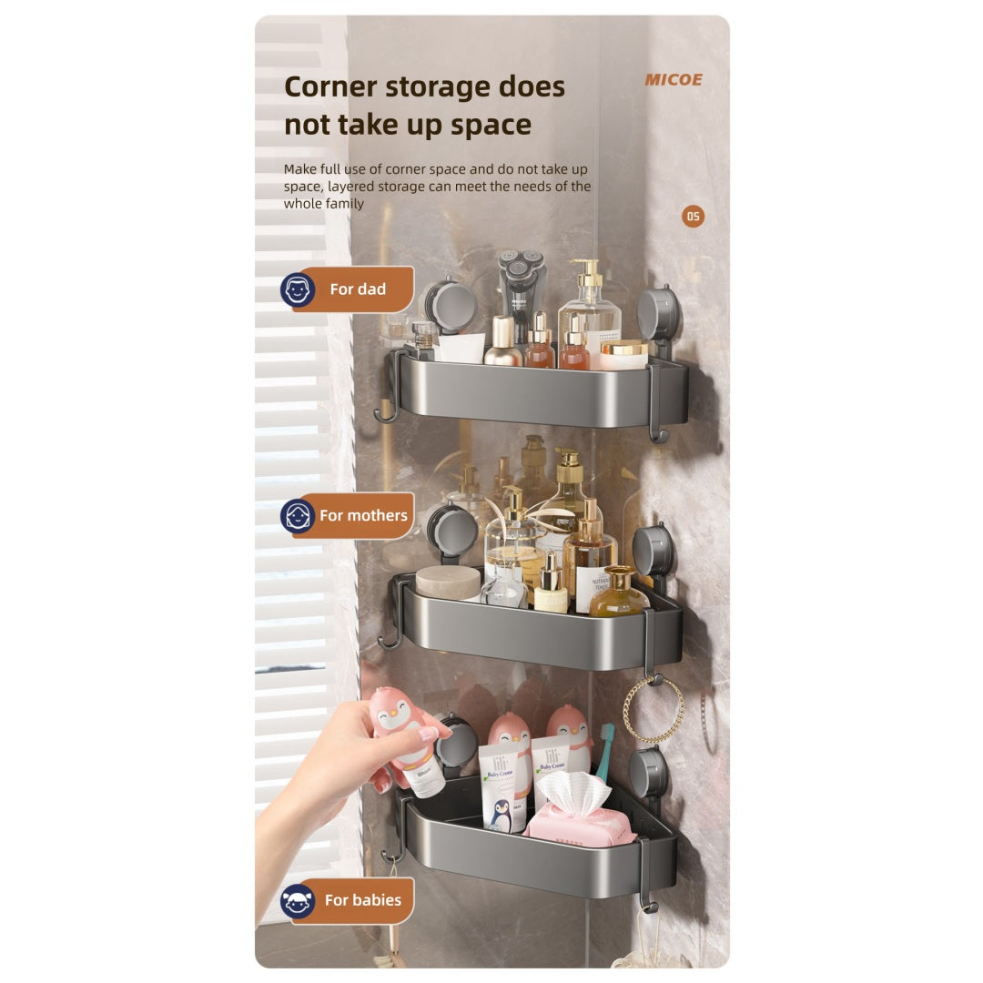 Suction Cup Bathroom Corner Bracket - 3-Tier Transparent Water Ripple Shelf