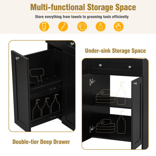 30" Black Bathroom Vanity with Ceramic Sink - Modern Storage Cabinet with Soft-Close Doors
