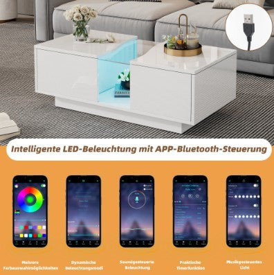 LED Coffee Table with App Control - Modern High Gloss Table with 16-Colour Lighting