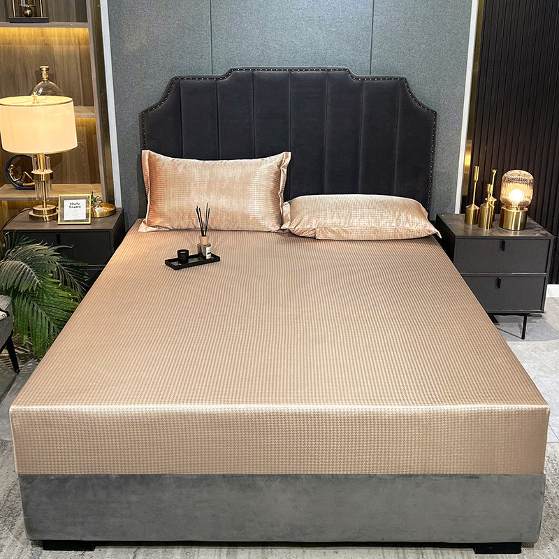 Houndstooth Ice Silk Fitted Sheet Set - 3 Piece Cooling Bedding Set