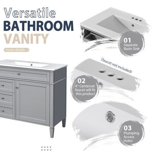 36" Bathroom Vanity with Medicine Cabinet - Modern Storage Cabinet with Soft-Close Doors