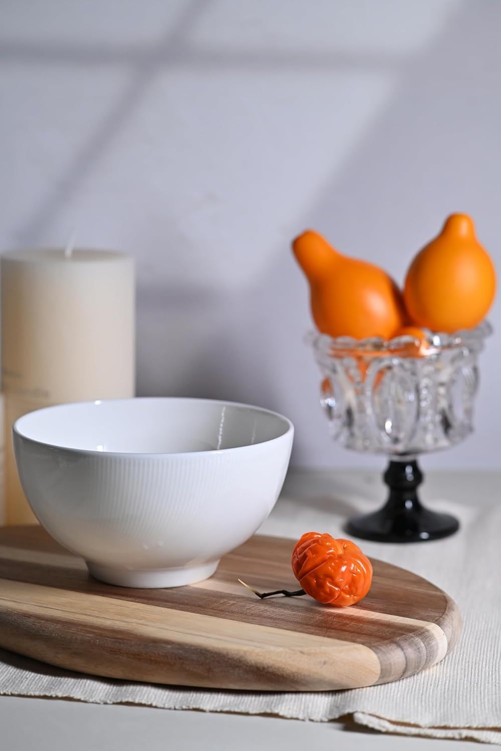 Setaria Bone China Dinnerware Set - 12 Pieces Service for 4 (Ivory White with Narrow Curve Stripe)