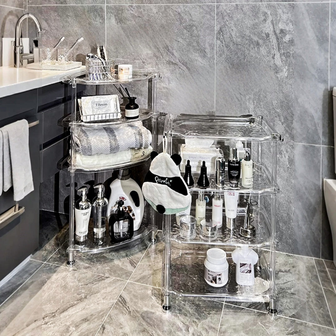 3-Tier Bathroom Water Ripple Transparent Shelf - Modern Acrylic Storage