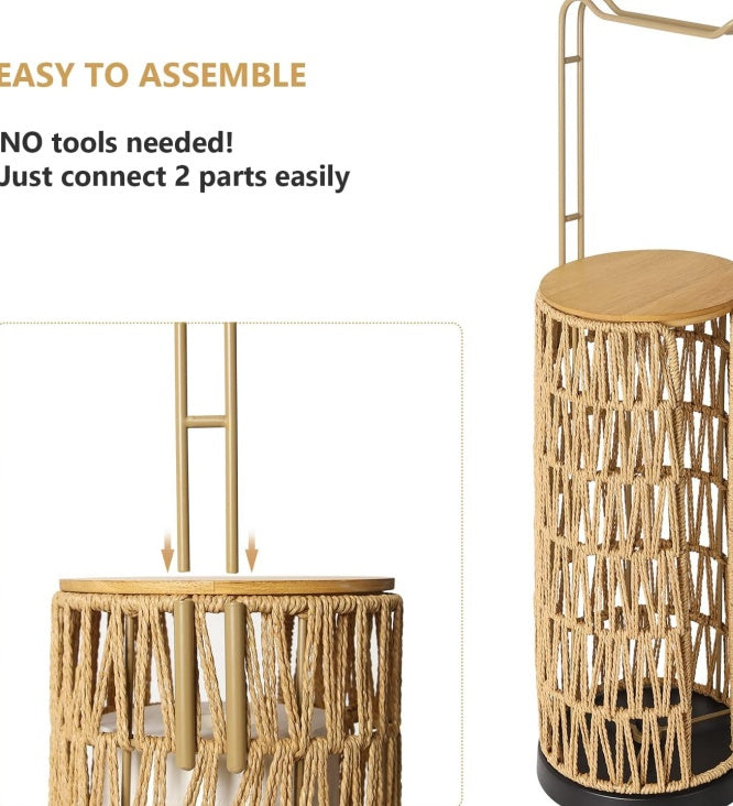 Freestanding Toilet Paper Holder with Storage - Handmade Woven Rattan Stand (3 Rolls)