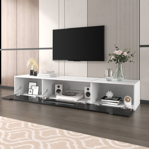Modern High-Gloss TV Cabinet with Colour-Changing LED Lights - White & Black Entertainment Unit