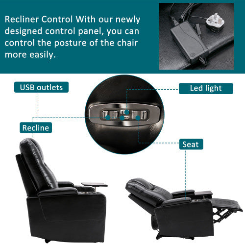 Electric Recliner Chair with USB Charging & LED Lights - Gaming & Home Theater Chair