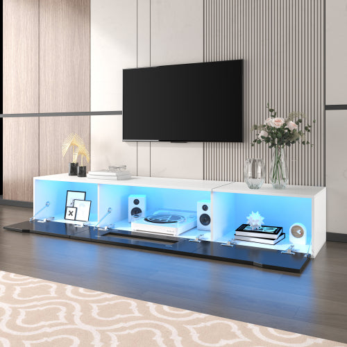 Modern High-Gloss TV Cabinet with Colour-Changing LED Lights - White & Black Entertainment Unit