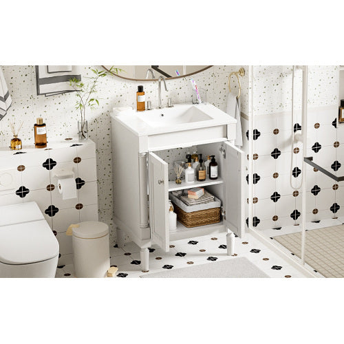 24" Bathroom Vanity with Ceramic Top Sink - 2-Tier Modern Storage Cabinet