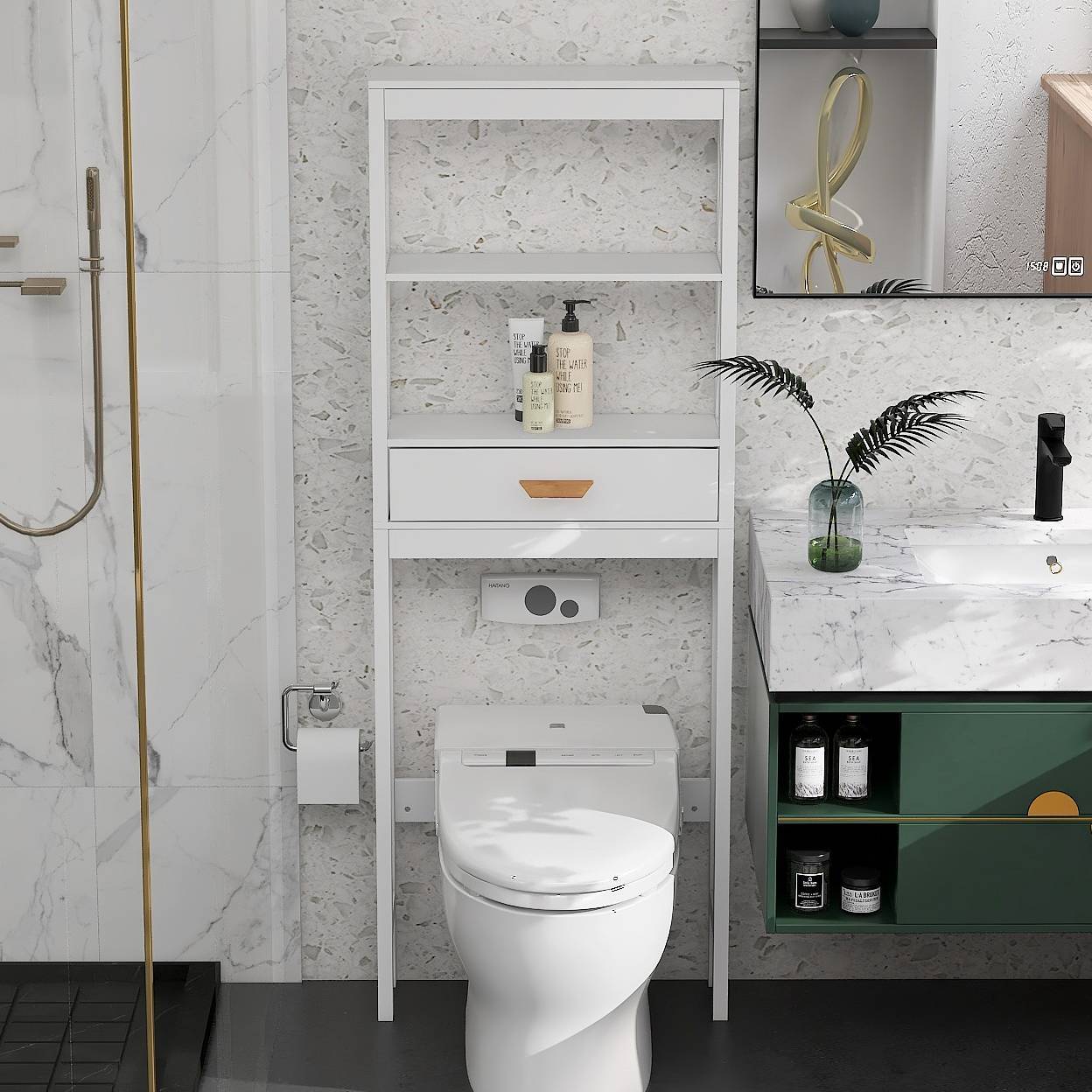 Over-the-Toilet Storage Cabinet with One Drawer - Space Saver Bathroom Rack