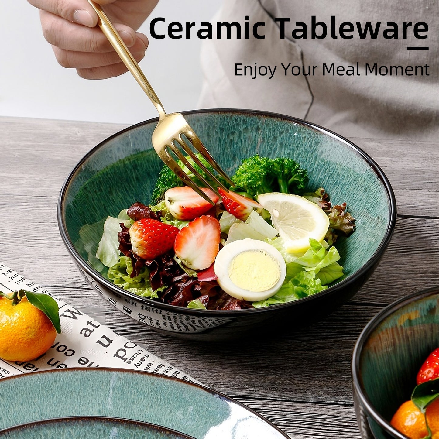 Creative Western Kiln Change Peacock Green Bowl 30oz - Set of 4 for Cereal, Salad, Pasta & Soup