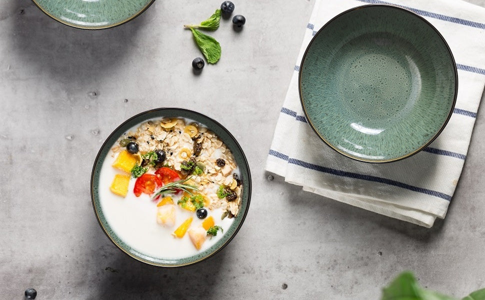 Creative Western Kiln Change Peacock Green Bowl 30oz - Set of 4 for Cereal, Salad, Pasta & Soup