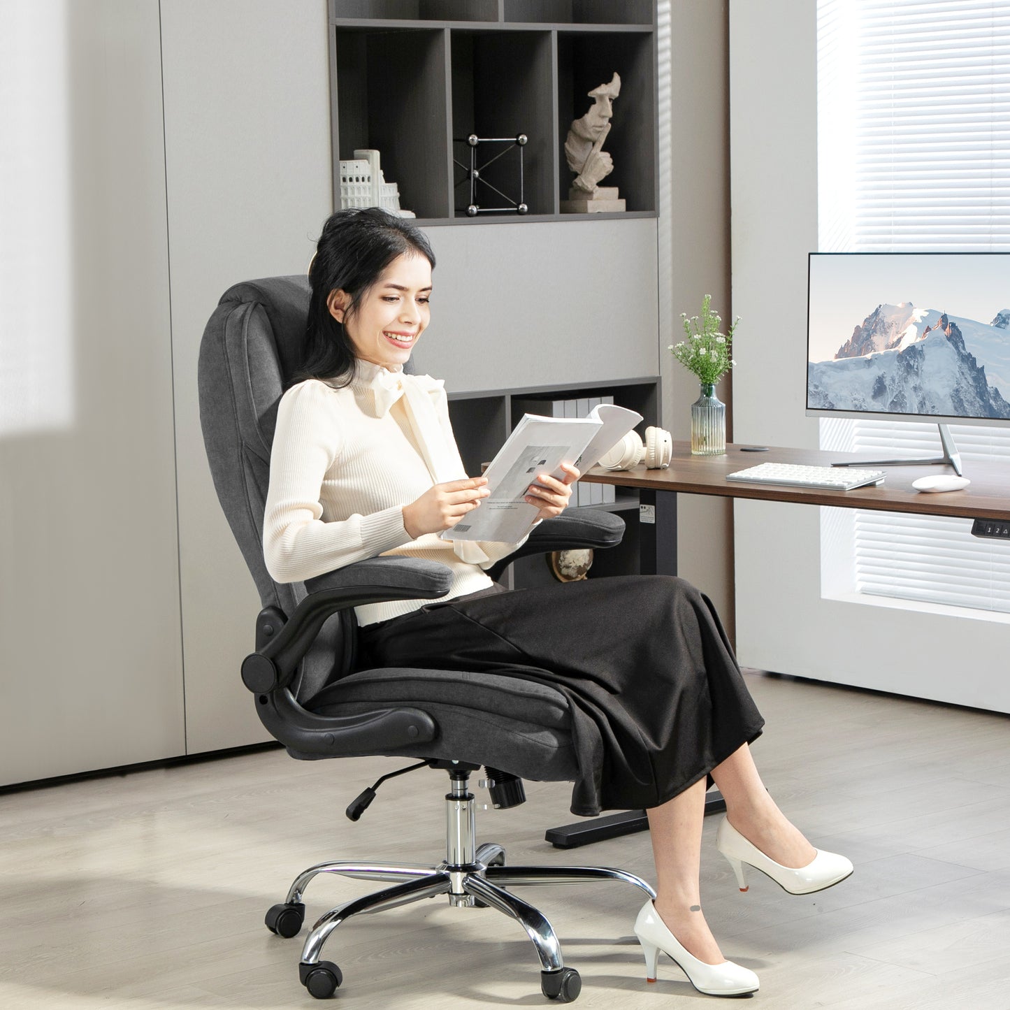 Executive Office Chair with Flip-Up Armrests - Diamond Fabric Computer Chair