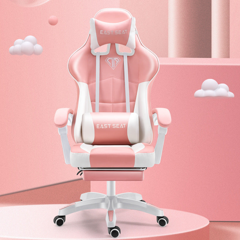 Reclining Office Chair with Footrest - Modern Ergonomic Lift Chair Pink/White
