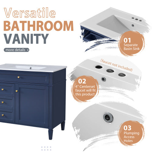 36" Bathroom Vanity with Medicine Cabinet - Modern Storage Cabinet with Soft-Close Doors