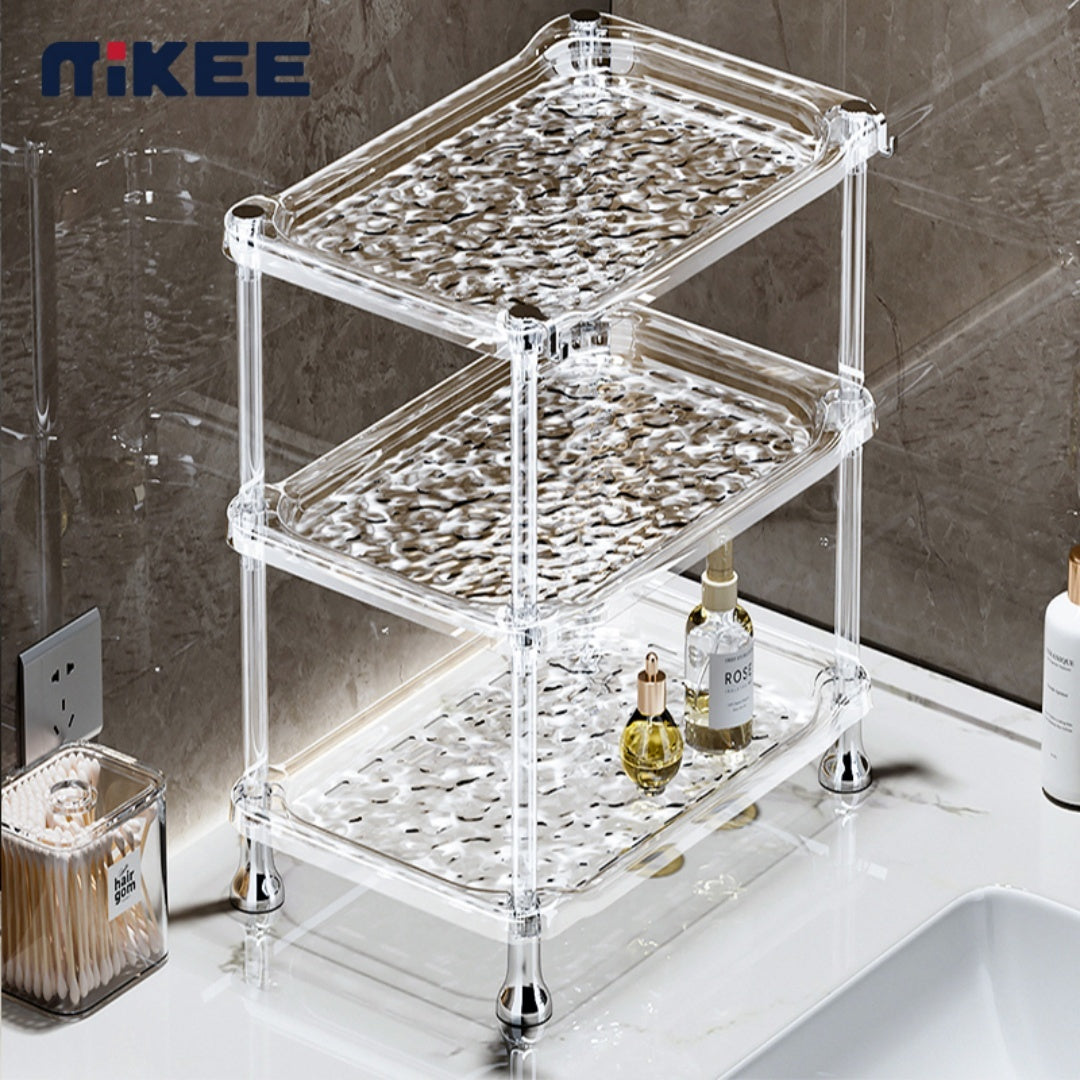 3-Tier Bathroom Water Ripple Transparent Shelf - Modern Acrylic Storage