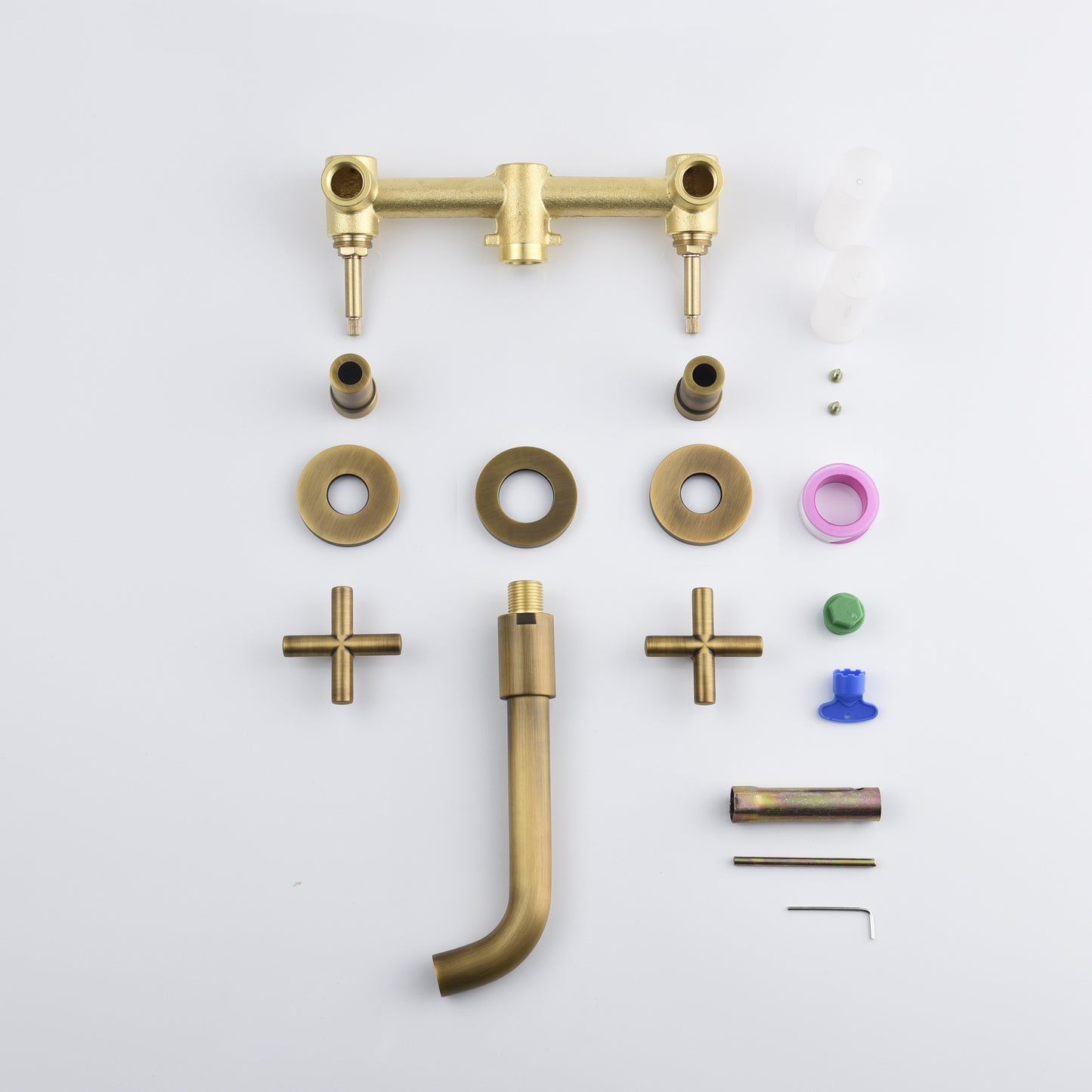 Wall-Mounted Bathroom Faucets - Brass Cross Handle Sink Faucet (Archaize Gold)