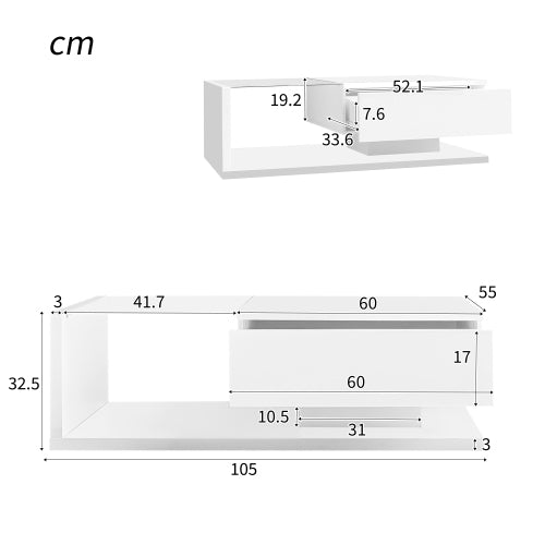 High-Gloss White LED Coffee Table with Glass Top & Ambient Lighting