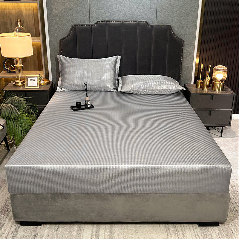 Houndstooth Ice Silk Fitted Sheet Set - 3 Piece Cooling Bedding Set