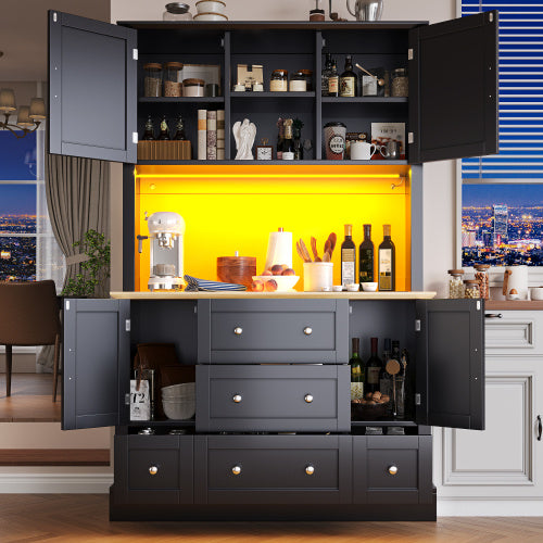 LED Bar Cabinet - Modern Home Bar with 16-Colour RGB Lighting & Wine Glass Holder