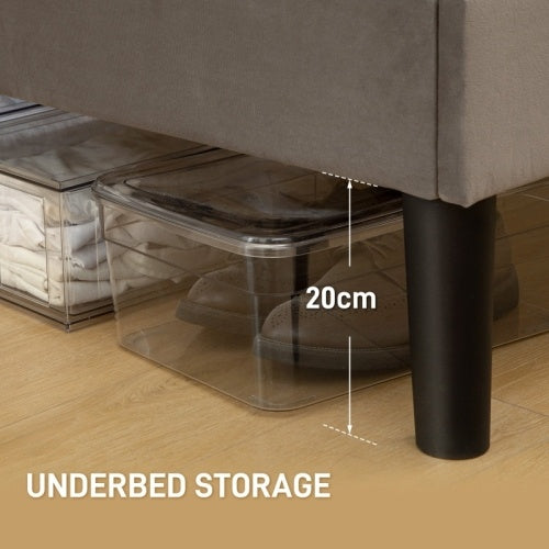 HOMCOM Grey Velvet King Bed Frame - Upholstered Bed with Plush Headboard