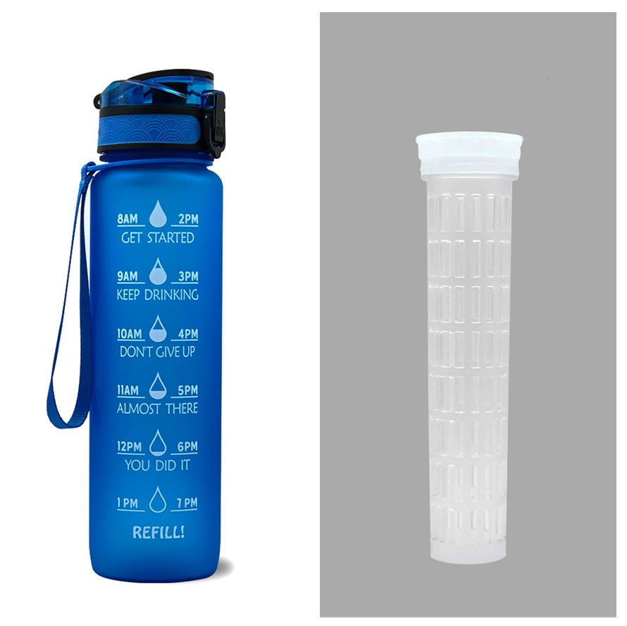 1L Motivational Water Bottle with Time Marker - BPA Free Sports Bottle with Flip Lid
