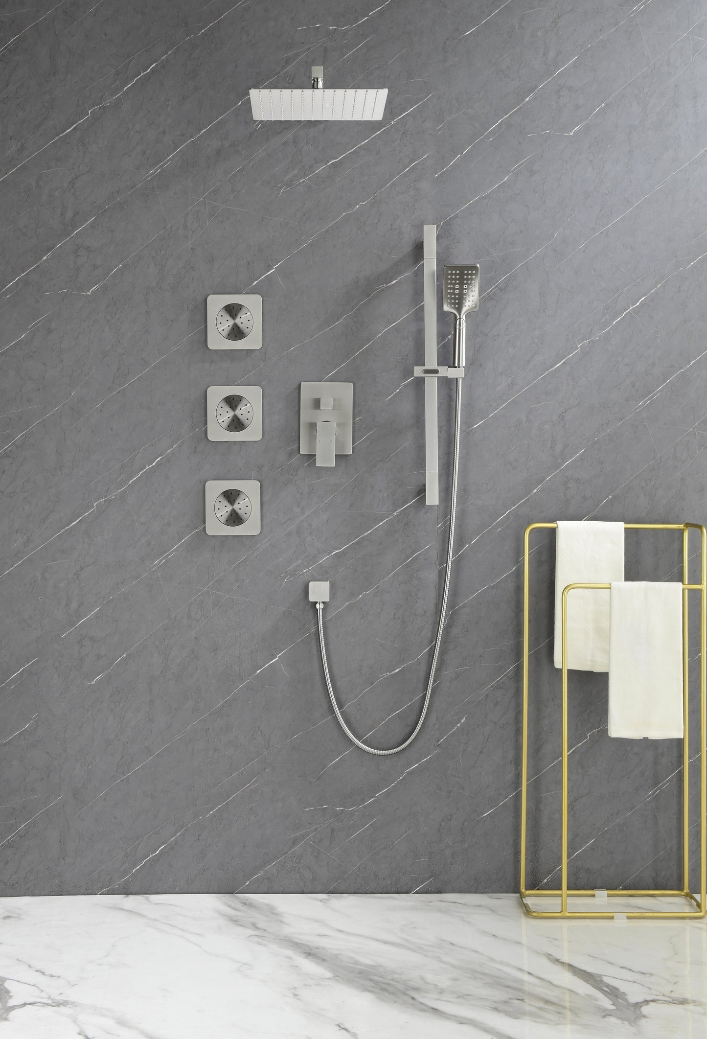 Complete Shower System with Rainfall Head - Luxury Bathroom Shower Set with Hand Shower
