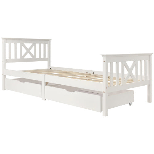 White Pine Single Bed with Storage Drawers - 3FT Guest Bed for Adults, Kids & Teens