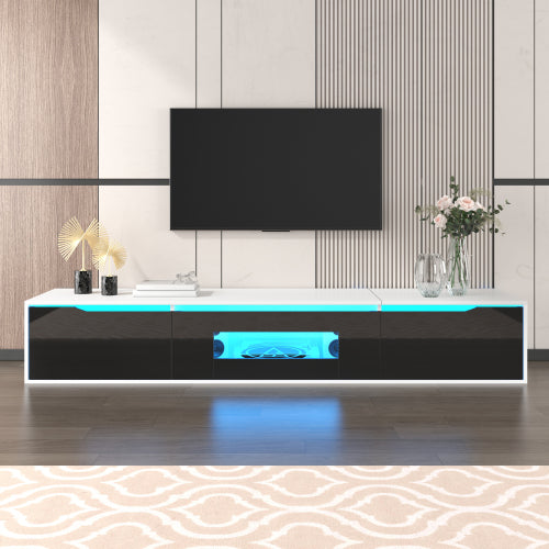 Modern High-Gloss TV Cabinet with Colour-Changing LED Lights - White & Black Entertainment Unit