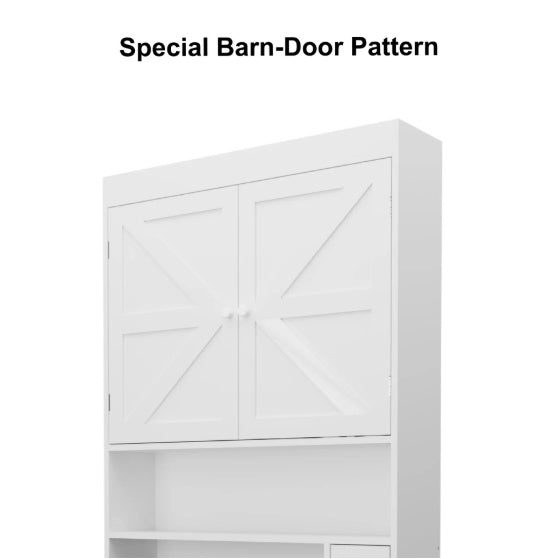 Over The Toilet Storage Cabinet with 2 Doors - Farmhouse Style Space Saving Bathroom Rack