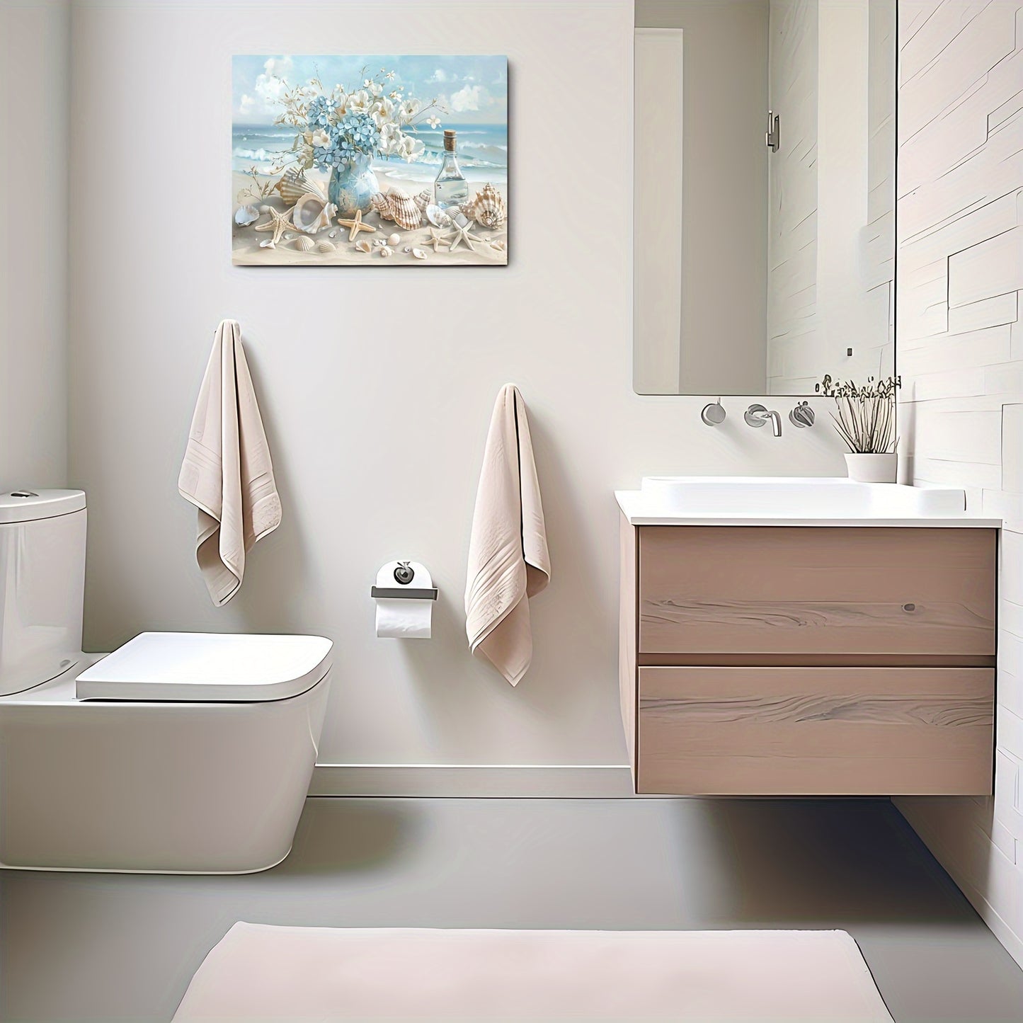 Blue Vase Floral Canvas Print - Framed Wooden Wall Art Ocean Theme