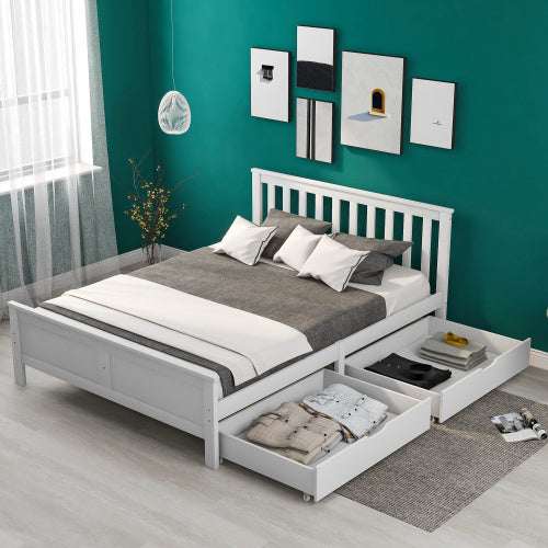 White Pine Double Bed with Storage Drawers - 4ft6 Wooden Bed Frame