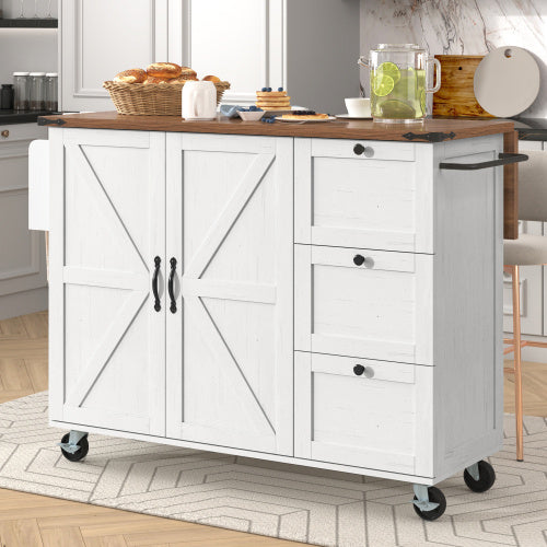 Kitchen Island Cart with Extendable Worktop - Mobile Storage Cabinet with Drawers
