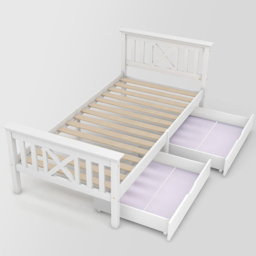 White Pine Single Bed with Storage Drawers - 3FT Guest Bed for Adults, Kids & Teens