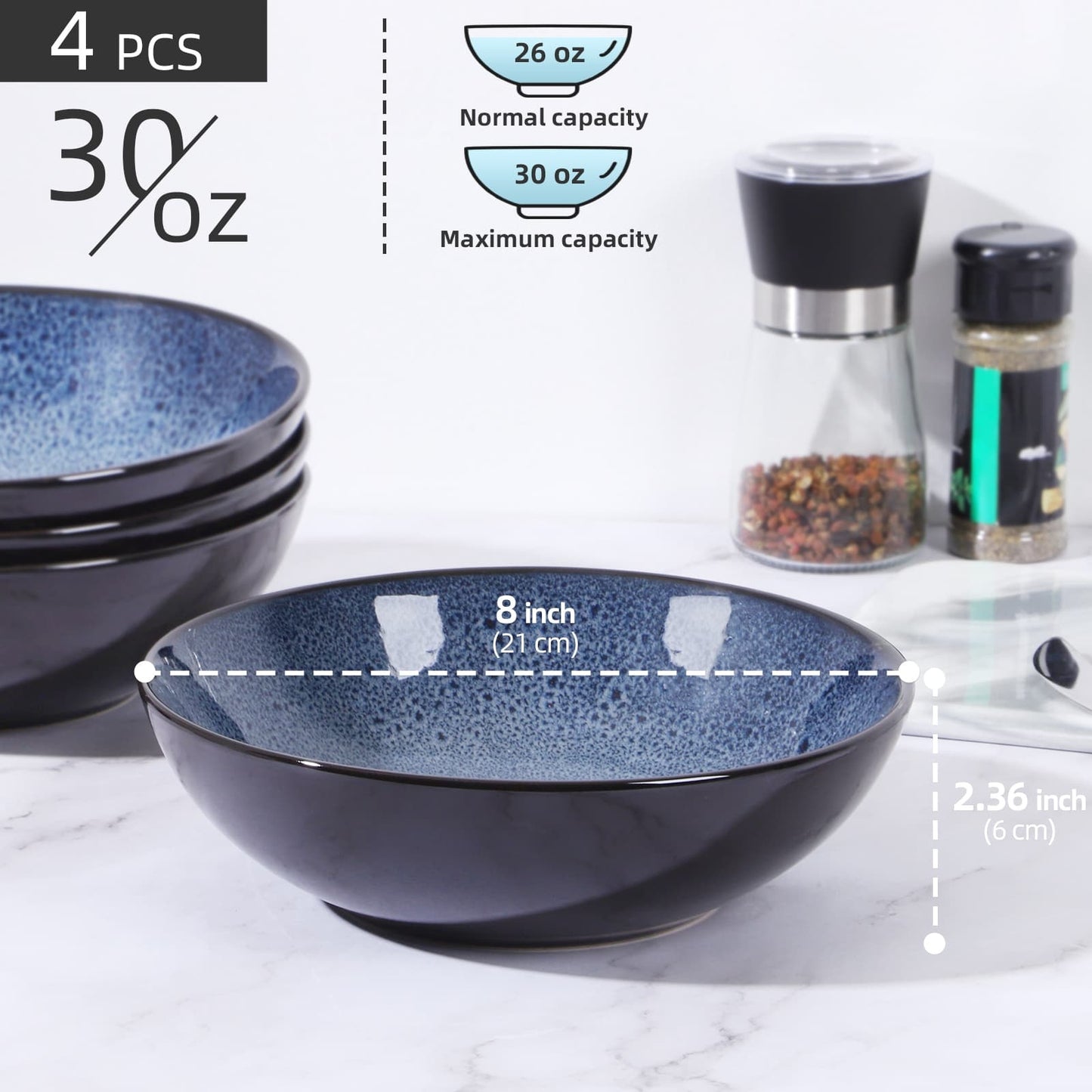 Creative Western Kiln Change Peacock Blue Bowl 30oz - Set of 4